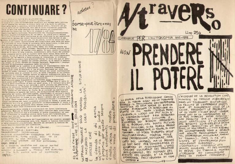 La rivista A/traverso; - Fonte: Bologna Rock 1979 Pensatevi liberi - Mambo 2019